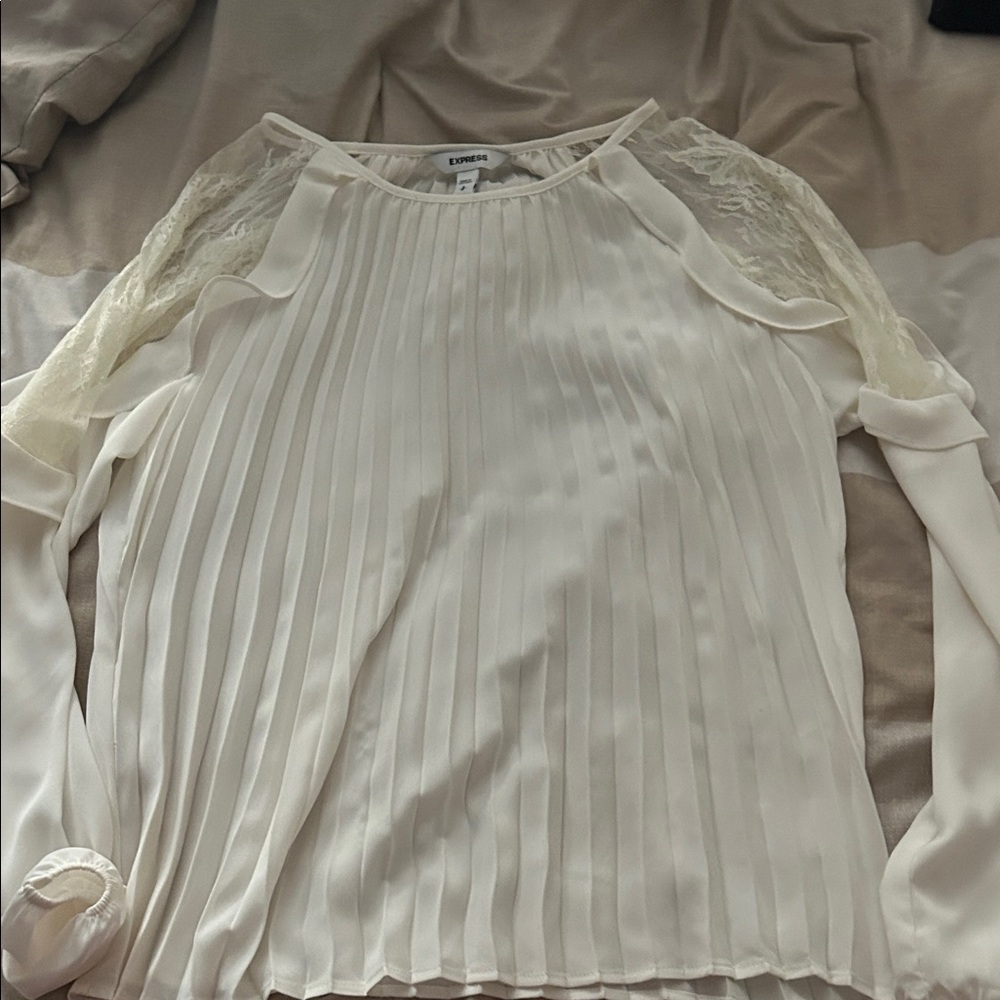 Express Cream Pleated Lace Blouse